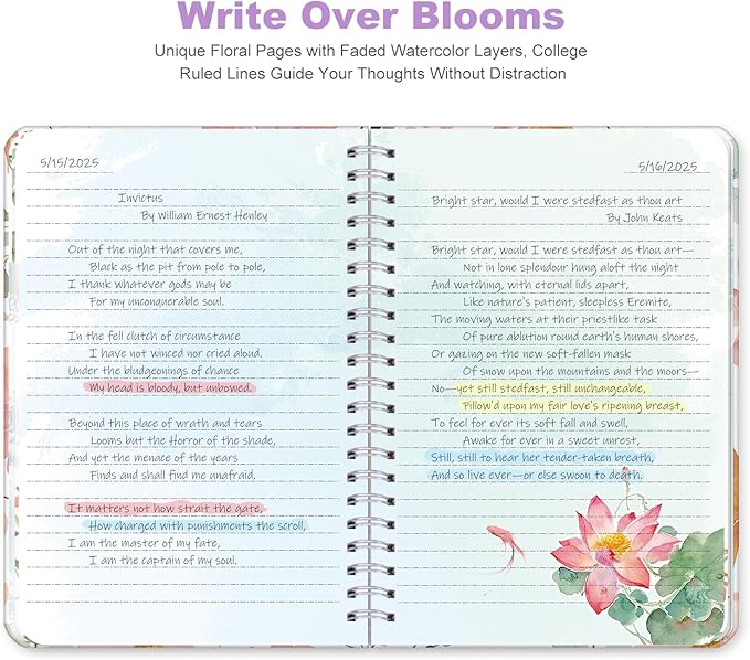 SIIXU Artistic Flower Dream Journal - Thick Hardcover Spiral Notebook with 160 Unique Pages, A5 Lined Notebooks for Poetry Drafting, Memo Keeping & Creative Junk Journaling, Pink