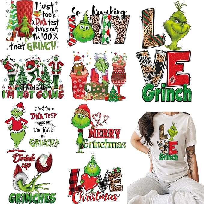 Christmas Iron on Decals Transfer, Funny Christmas Heat Transfer Stickers Iron on Patches for Clothes T-Shirts Pillow Cover Hoody Bag Xmas DIY Craft Supplies Vinyl Stickers