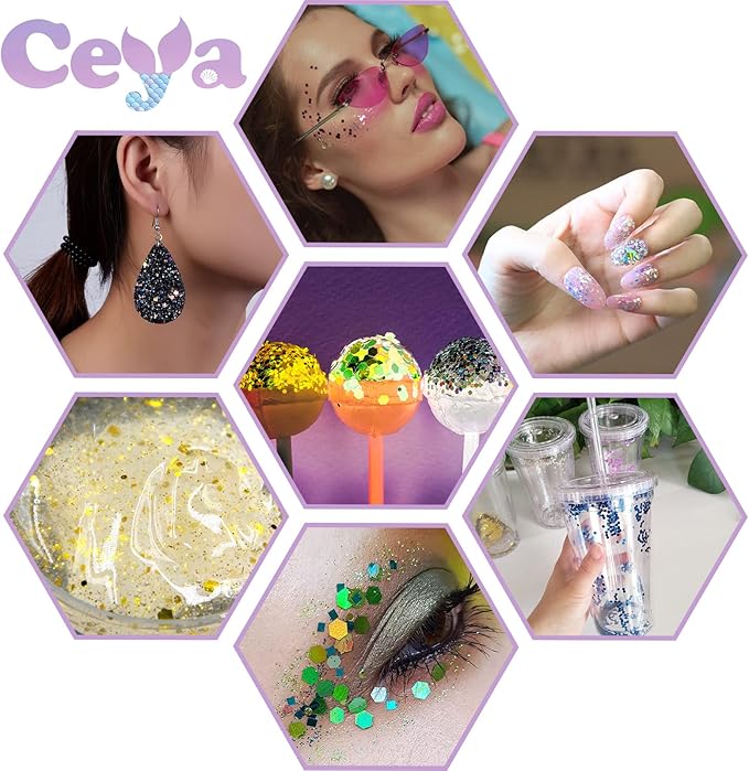 Ceya Holographic Chunky Glitter, 4.9oz/ 140g Gold Craft Glitter Powder Mixed Chunky & Fine Flakes Iridescent Nail Sequins for Nail Art, Hair, Epoxy Resin, Tumblers, Slime, Painting, Festival Decor