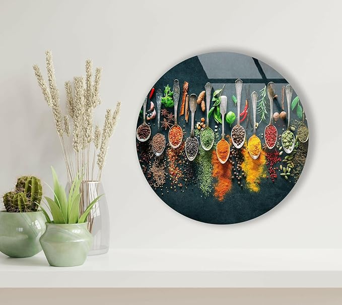 My Photostation.com 35.5Wx30H'' Spoon Spices Glass Wall ArtTempered Glass Printing Wall Decor Large Wall Art Wall Hangings