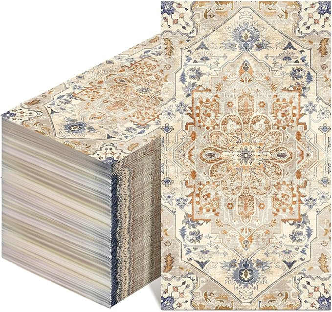 Yeaqee 100 Pcs Vintage Boho Napkins Paper Guest Towels 2 Ply Decoupage Napkins Disposable Decorative Hand Towel for Bathroom Kitchen Fall Wedding Party Dinner(Orange and Cyan)