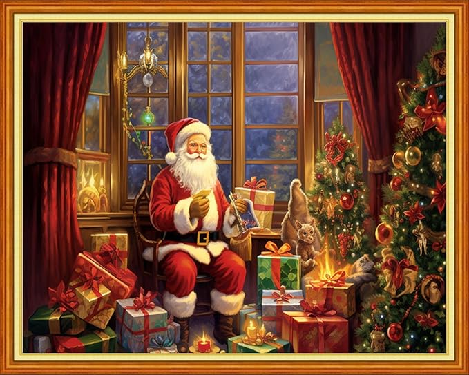 Dimxvean Stamped Cross Stitch Kits,Cross Stitch Kits for Adults Beginners,Embroidery Kits Full Range of Cross Stitch Stamped Kits Needlepoint Kits Cross Stitch Patterns-Santa Claus 16x20 inch, Small
