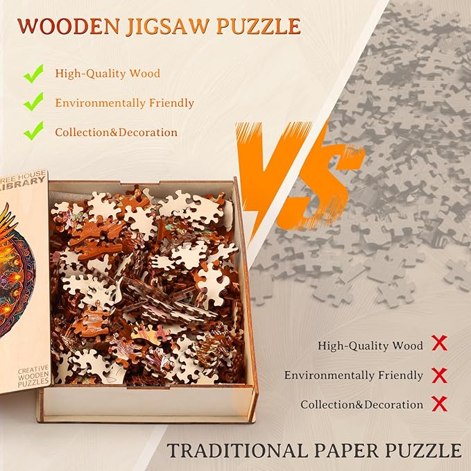 KAAYEE Wooden Jigsaw Puzzles-Wooden Puzzle Adult Unique Shape Advanced Phoenix Wooden Jigsaw Puzzle for Adult, Fathers, Family Puzzles 14.9 * 13.8in 290pcs,Chritmas Gift