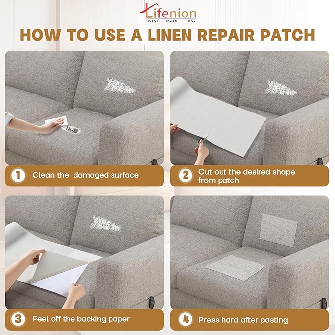 Fabric Repair Patches, 17X158 inch Linen Self-Adhesive Fabric Repair Tape, Strong Sticky Linen Patch for Sofas, Tote Bags, Clothing, Car Seats, Furniture（Brown, 17X158 inch）
