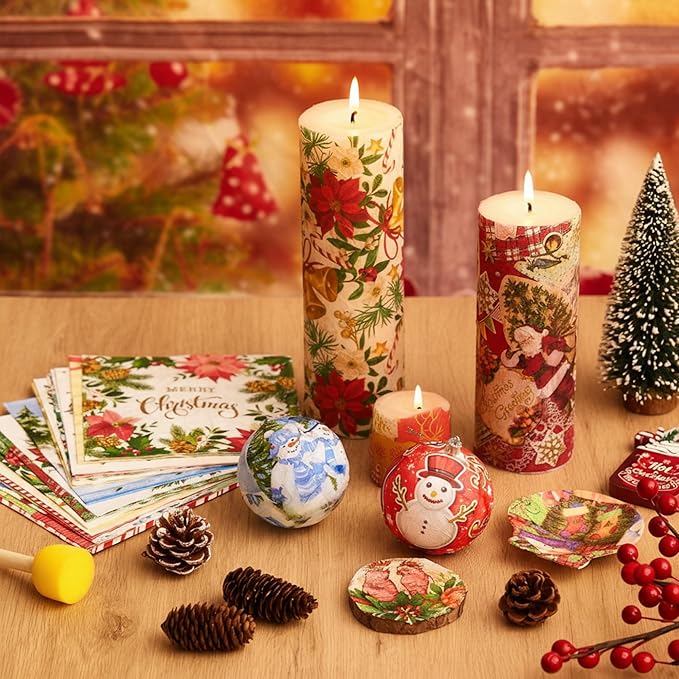 Crtiin 36 Pack 9 Styles Christmas Decoupage Napkins Assorted Christmas Decorative Decoupage Napkins Cocktail Paper for DIY Crafting Party, Each Unfolded 13 Inch