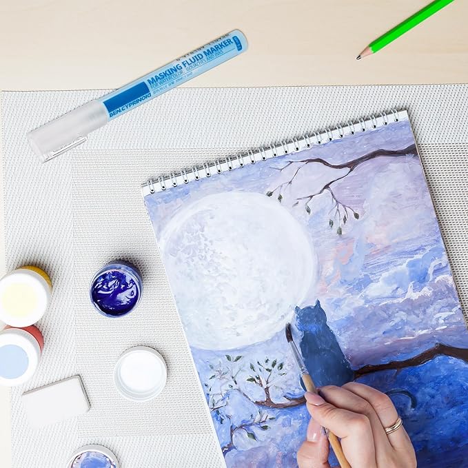 2 Pcs Masking Fluid Pen for Watercolor Painting, Capacity with Applicator Tip, Masking Fluid Marker for Various Art Projects Watercolor Ink(Blue,3mm)