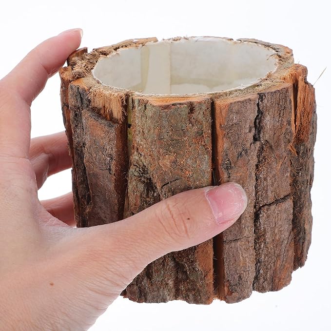 ARTIBETTER Bark Planter Pot 2pcs Wood Bark Pot Natural Log Succulent Planter Pots for Indoor Plants Rustic Tree Stump Plant Pot Farmhouse Bucket for Home Art Decor