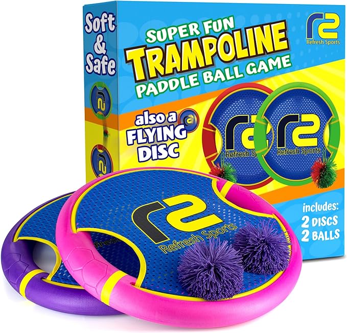 Fun Bouncy Paddle & Stringy Ball Toss & Catch Game - Easy to Use for Kids All Ages - Soft Foam Design for Safe Play Indoors or Outdoors - Also Works as Flying Disc - Great Gift Idea for Boys & Girls