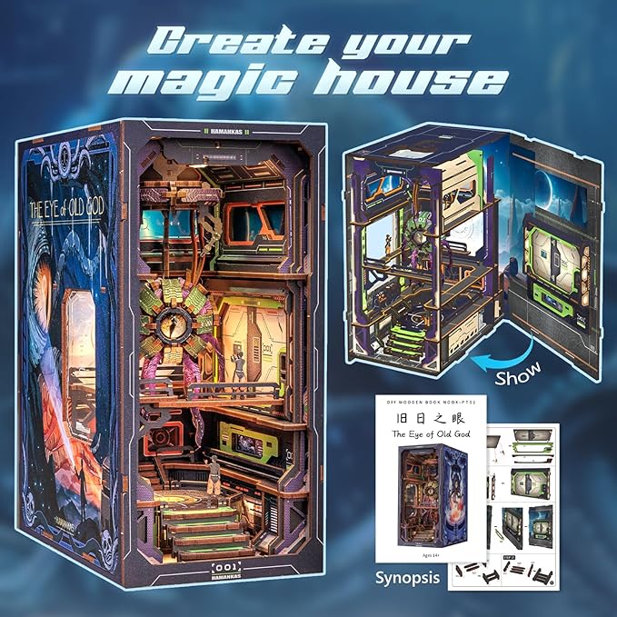 CUTEBEE Book Nook Kit, DIY Booknook Miniature House Tiny House 3D Wooden Puzzle Dollhouse Kit for Adults and Teens, Bookshelf Insert Decor, DIY Craft Gift Model Build