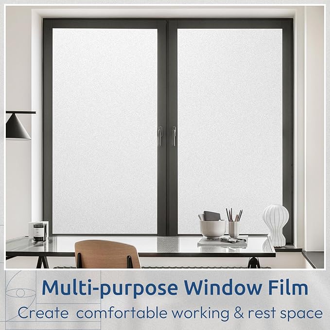rabbitgoo Window Privacy Film, Non-Adhesive Frosted Glass Window Film for Bathroom, Static Cling Heat Blocking Stickers for Home Indoor Opaque Frosting Coverings House Tint, Matte White 35.4" x 393.7"