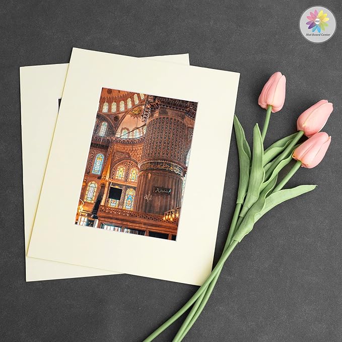 Mat Board Center, Pack of 10, 8x10 for 5x7 Ivory Color Mats - Bevel Cut, Acid Free, 4-ply Thickness, White Core - for Pictures, Photos, Framing