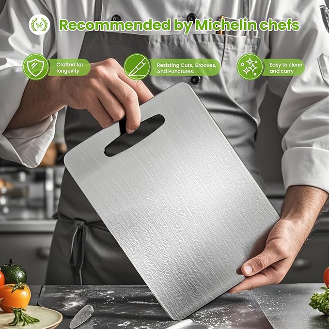 2 Pack Titanium Cutting Board, 2025 New Upgrade 100% Pure Titanium Cutting Boards for Kitchen, Hygiene & Durability Non Stick Chopping Board, Double sided Cutting Mat, Easy to Clean （M & L）