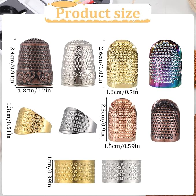 10PCS Hand-Working Sewing Thimble Adjustable Metal Sewing Thimble Rings Fingertip Thimbles Metal Dazzle Color Leather Finger Protectors Thimbles Ring for Knitting Quilting Embroidery DIY Craft Tools
