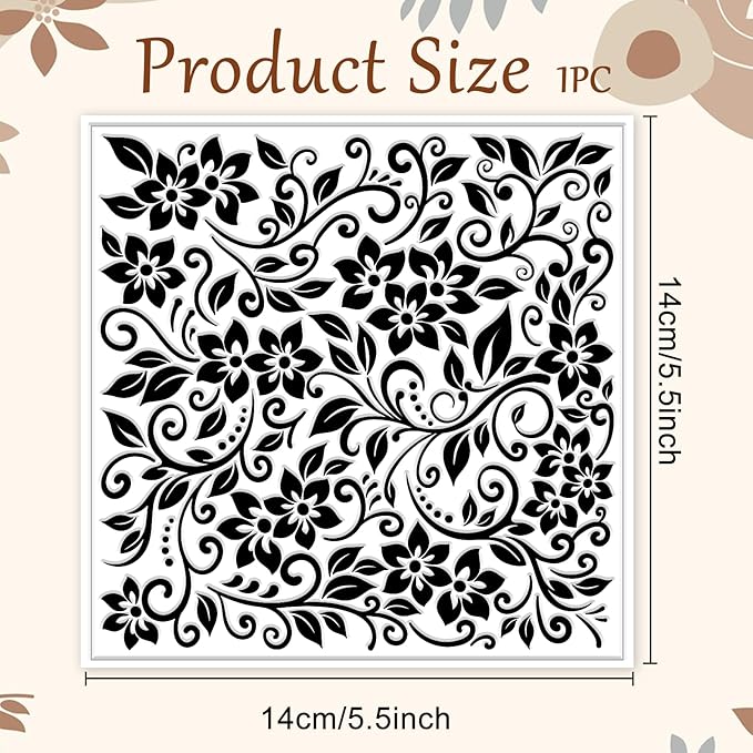 CHGCRAFT Vine Flower Polymer Clay Texture Sheets Single Seamless Plants Floral Pattern Silicone Texture Stamp Clay Texture Mat Modeling Pattern Pad Sheets for Jewelry and Earrings Tools, 5.5x5.5 inch