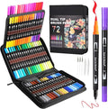 Dual Tip Markers, Double Brush Art Markers Set with Fine Tip and Brush Tip for Adult Coloring Book, Hand Lettering, Calligraphy & Drawing, Art Supplies Kit for Kids and Adults (72 Colors)