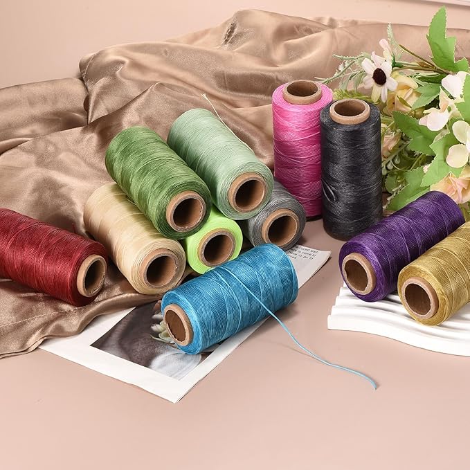 MECCANIXITY Waxed Thread,284 Yard 0.8mm 150D Flat Wax Thread Polyester Waxed String for Leather Sewing Hand Weaving Book Binding Home Decoration,Grass Green