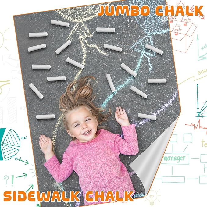 40 Pcs Sidewalk Chalks for Kids Non Toxic Jumbo Chalk for Party Gift Outdoor Art Classroom Play Painting (White)