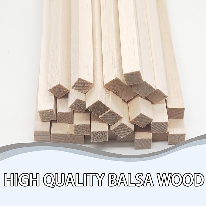 Balsa Wood Sticks, Square Wooden Dowels, Unfinished Hardwood Sticks for Crafts DIY Projects Models Making Supplies (12' X 1/2' X 1/2' 30Pcs)