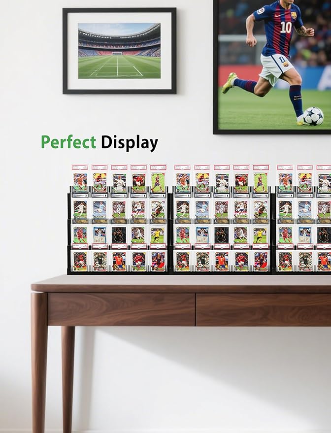 4-Tier Card Display Stand ,Wooden Trading Card Display Case for Graded Cards,Baseball Sports Card Display for PSA CGC SGC BGS Slabs