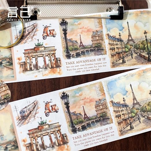 Washi Tape Set,6 Rolls Landscape Tape Stickers for Scrapbooking,Scrapbook Supplies,Junk Journal,Journaling Supplies,Planner,DIY Arts Crafts（Embrace The World）