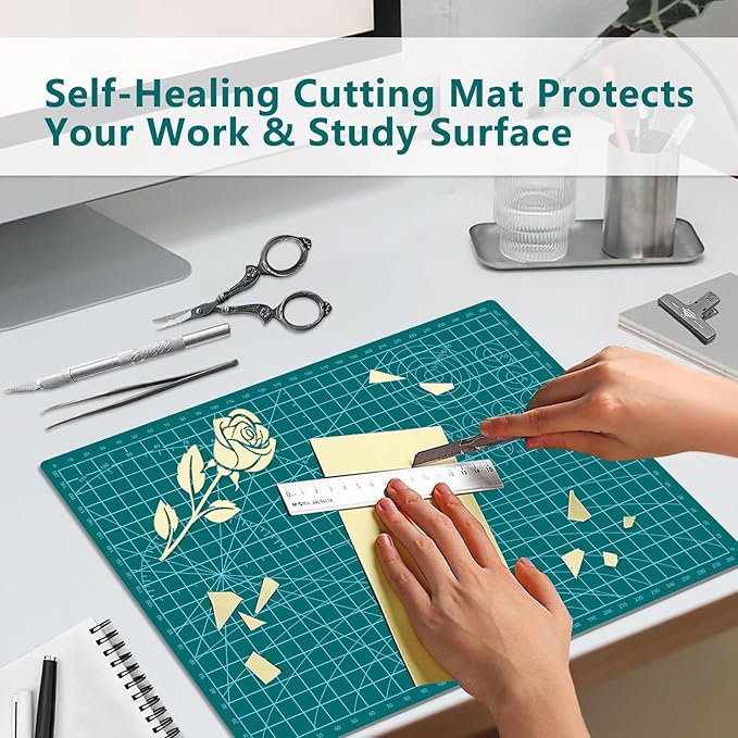 Cutting Mat 9"x12" Self Healing Cutting Mat Size Double Sided 5-Ply Rotary Sewing mat for Crafts Fabric Quilting Hobby Art Clay Precision Scrapbooking Project, A4, Green 2PCS