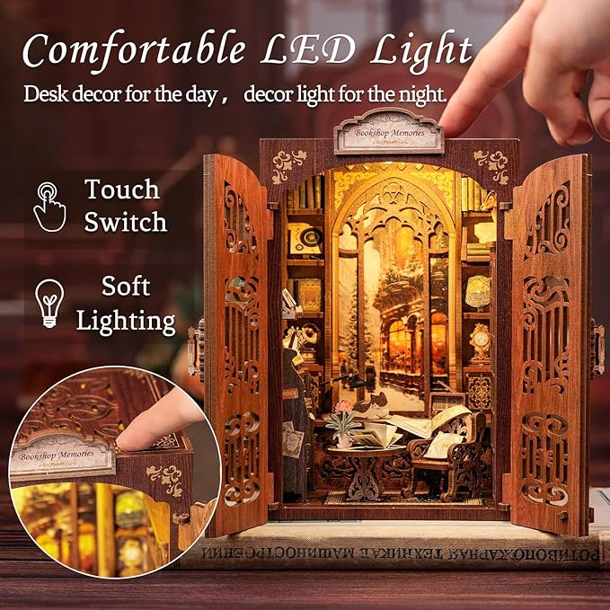 CUTEBEE Book Nook Kit - DIY Miniature House Kit for Adults and Teens, Dollhouse Booknook Tiny House Model Build Bookshelf Decor, Gifts for Family, Friends