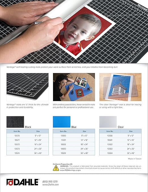 Dahle Vantage 10691 Premium Self-Healing Cutting Mat, 12"x18", 1/2" Grid, 5 Layers for Max Healing, Perfect for Crafts & Sewing, Blue