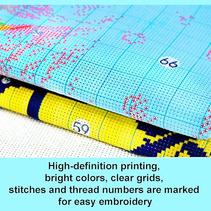 51buyoutgo 11CT Stamped Cross Stitch Kits for Adults - 16x16 in Beginner Embroidery Kit with Easy Funny Washable Animal Deer Pattern, Pre Printed Fabric, Fit for DIY Home Decor, Gifts & Stress Relief