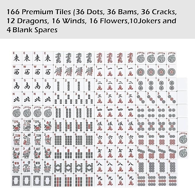ZGME American Mahjong Set,166 White Tiles with Blue Rectangular Bag and Accessories,4 All-in-One Mahjong Racks with Pushers,Complete Western Mahjong Set