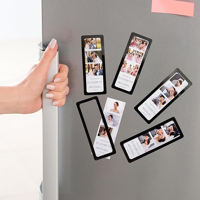 Magnetic Frames For 2x6 Photo Booth Strips – Set of 5 – White, Black, or Floral Design Photo Picture Holders – Magnetic Paper Cutout for Photobooth Photos – Simple Slim Frames for Fridge, Locker, or Party Keepsakes (5, BLACK)