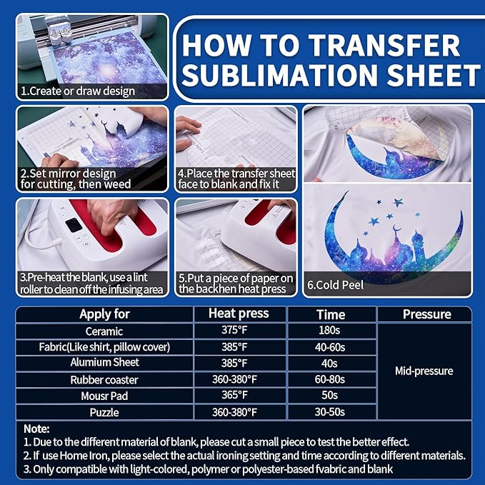 Sublimation Transfer Sheets for Heat Press Machine,12x12 Inch Blue Marble Sublimation Transfer Paper for Heat Press Machine, 6 Sheets