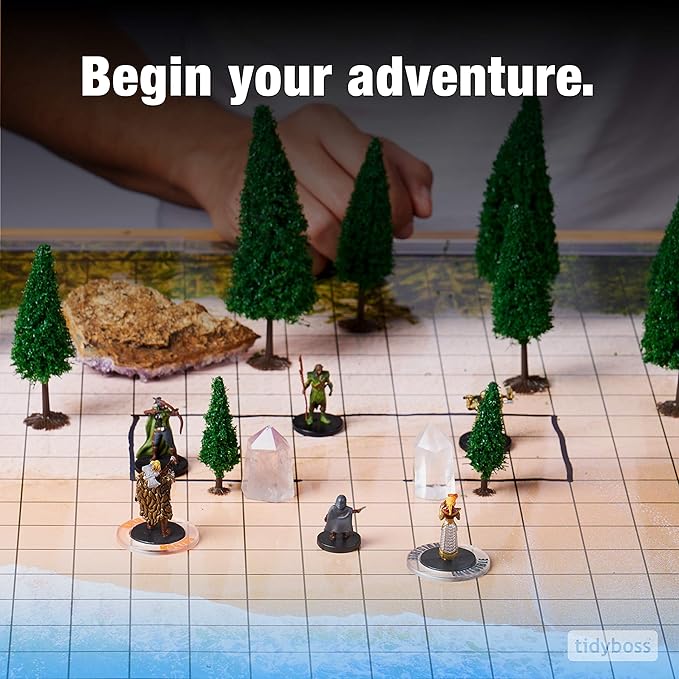 TIDYBOSS d&d Starter Set | 2 X Double Sides 4 Terrains 24x 36 Game Grid Mat | DND Accessories Includes Dry Erase Markers, Eraser and Clips