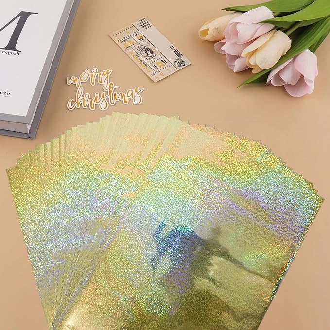 Briartw 20x29cm Hot Foil Paper 50 Sheets Pack Toner Reactive Foil Hot Stamping Foil Paper by Laser Printer and Laminator for Scrapbooking Craft Cardmaking DIY Album (Gold Crystal Point, 50 Sheets)