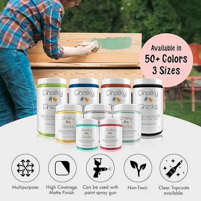 Chalky Chicks All-in-One Chalk Paint for Furniture or Cabinet - 32 Fl Oz - Matte Finish Sweet 16 (Pink) for Metal, Wood Furniture Paint - No Sanding All-in-One for Home Decor & Crafts, USA Made