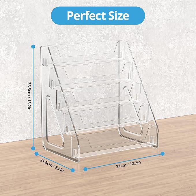 5 Tier Acrylic Card Display Stand, Clear Display for Greeting Cards, Sports Cards, Postcards, Stickers & Brochures