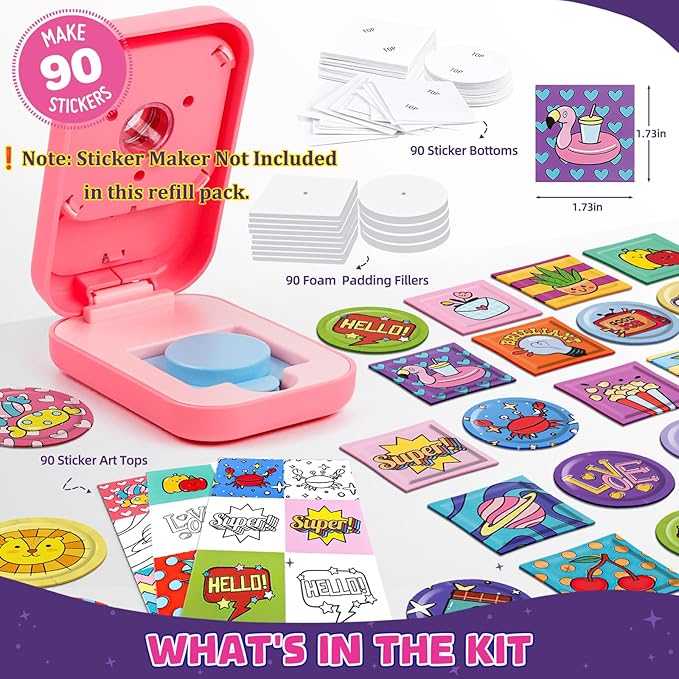 Sticker Maker 90 Refill Kit - Make Your Own 3D Stickers for Kids - DIY Arts and Crafts for Kids Ages 6-10 - Creative Craft Kits Gifts for Girls Boys Year Old Classroom Rewards