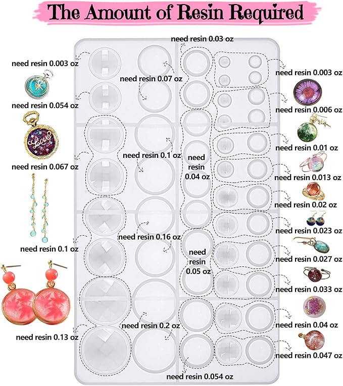 FUNSHOWCASE Cabochon Gem Resin Silicone Molds for Cake Decoration, Polymer Clay, UV Epoxy Urethane Polyresin Jewelry Making, Faceted and Round Domes Set of 2 Trays Circle Diameter 0.2-2.3inch