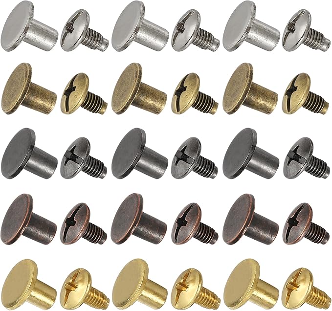 YORANYO 150 Sets 8MM Chicago Screws Leather Rivets for Fabric Chicago Binding Screws Buttons Metal Studs Rivets for Decorate and Repair Belts Bags Shoes Purse Dog Collar Leather Craft (Mixed Color)