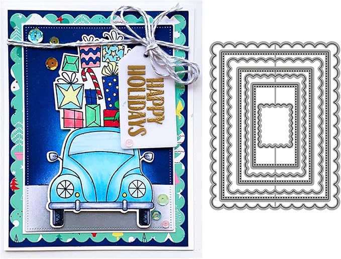 Cutting Dies Metal Stencils Scrapbooking Tools Flowers Lace Frame DIY Embossing Template for Paper Card Making Album Arts Crafts Supplies (Corrugated Rectangular Frame- 10.6x13.8cm)