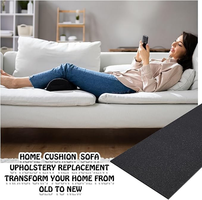 Amylove Polyurethane Foam 24" x 72" High Density Cushion Upholstery Foam Sheet for Seat Replacement DIY Projects Chairs Headboards Sofas Home (1/4" X 24" X 72",Black)