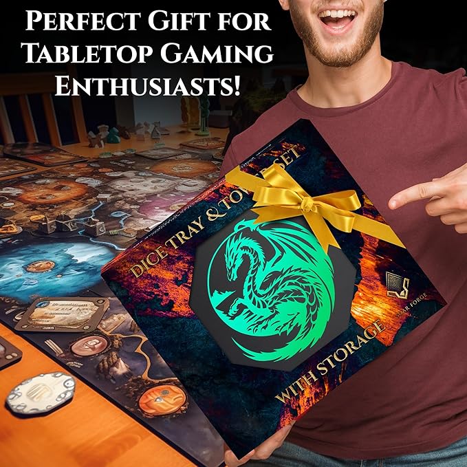 Dice Tray and Dice Tower for DND: All-in-One Tray, Storage & Large Tower for Random Rolls - Stores Your Sets, Mini's etc, Perfect for D&D and RPG Gift Accessories (Green Dragon)