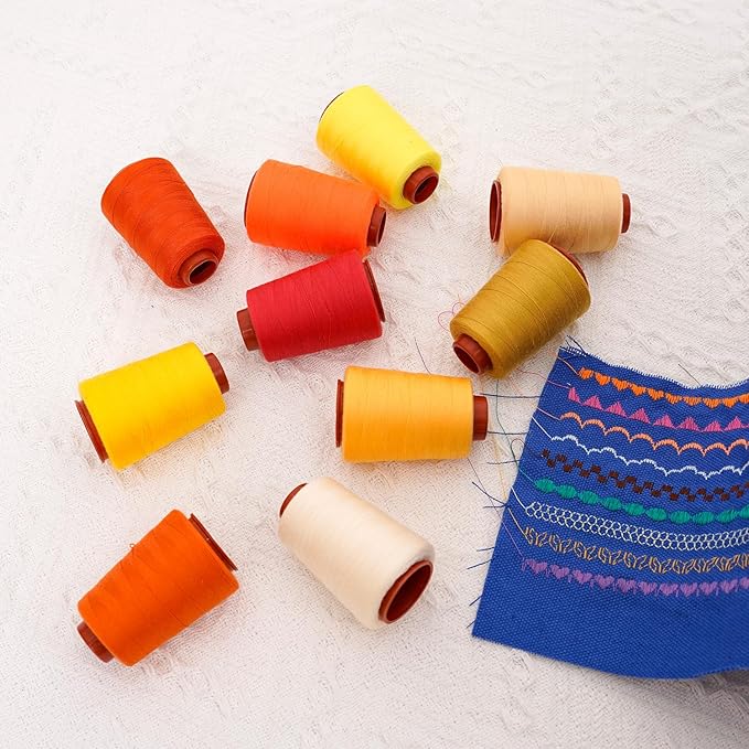 10 Pcs Sewing Thread, All Purpose Sewing Thread, 10 Spools Assorted Colors Each 800 Yards of Polyester Threads for Sewing Machine, Hand Stitching, Quilting, Serger (Yellow Color System)