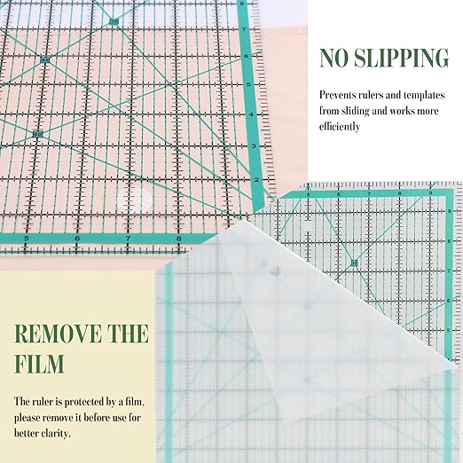 6 Pcs Quilting Rulers and Templates, Quilt Ruler, Acrylic Square Ruler, with Silicone Non-Slip Mat and Storage Bag (3.5"x3.5", 5"x5", 8"x8", 10"x10", 12.5"x12.5", 2"x12")
