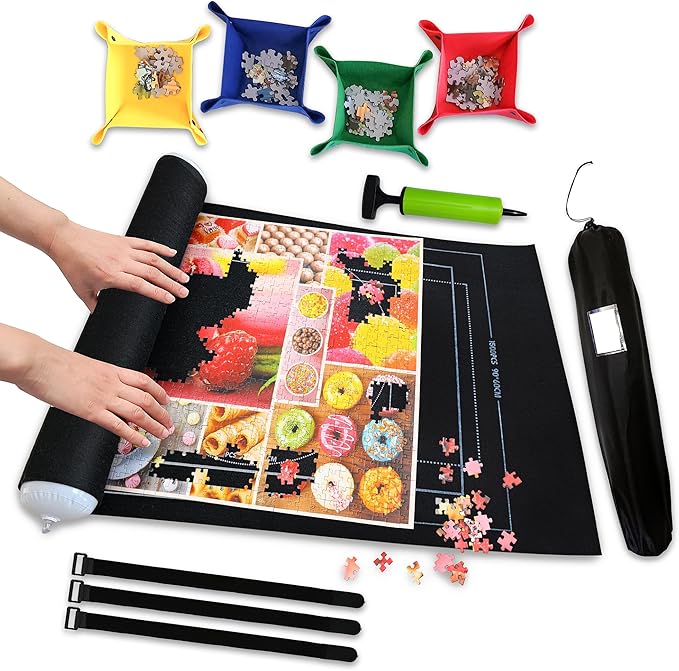 Black 1500 Pieces Jigsaw Puzzle Mat Roll Up | Unique Design, Portable Puzzle Board for Adults & Kids, Stow and Go Puzzle Saver | Puzzle Keeper Storage Saver 2000 1000 500 Piece Puzzles