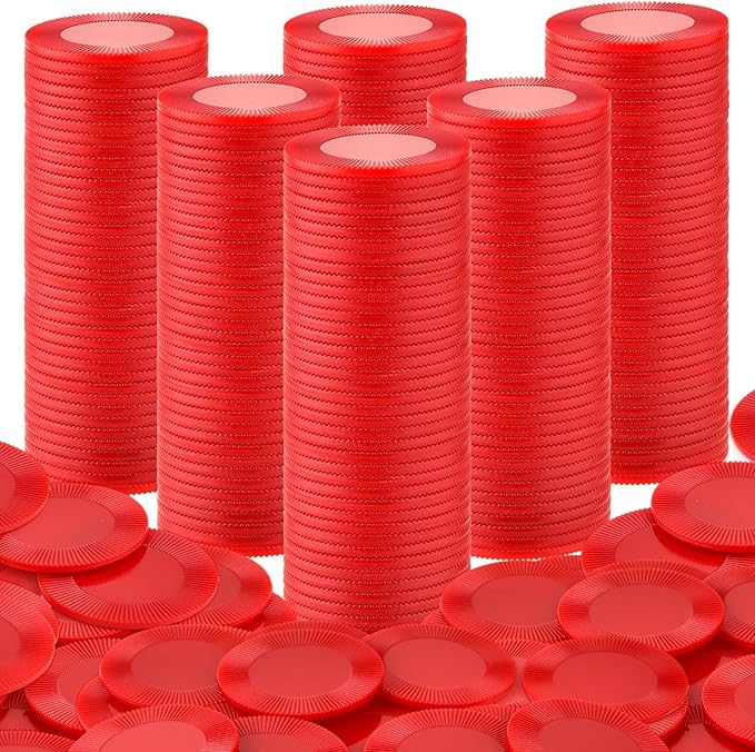 Coopay 500 Pieces Plastic Poker Chips, 1 Inch Bingo Chips Bulk Learning Counters Disks Poker Card Game, Counting Markers for Math Practice, Game Tokens and Teaching Rewards, 25 mm (Red)