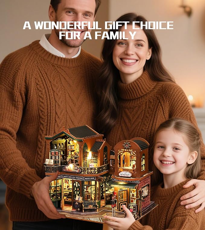 DIY Dollhouse Miniature House Kit,DIY Kit Mini House Model Comes with dust Cover and Music Box, Best Christmas Birthday Gift for Lovers Boys and Girls（Twilight Book City