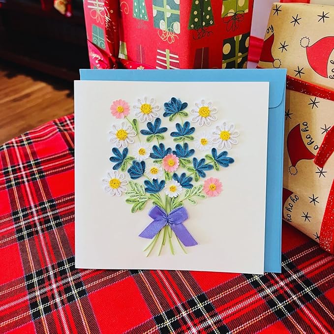 Quilling Cards, handmade card, quilled cards with Dedicated Paper Handmade Art for all occasions: Mother's day, Father's day, Birthday... daisy bouquet (Daisy bouquet)