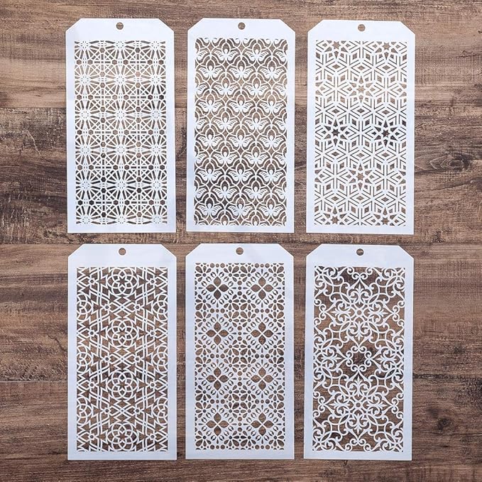 DIY Decorative Stencil Template for Scrapbooking Painting on Wall Furniture Crafts,Set of 6 (Seamless Vertigo)
