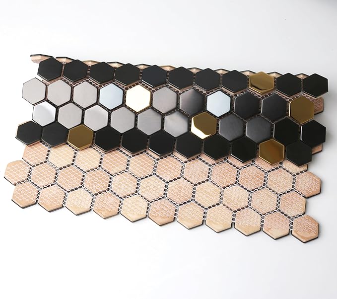 Blujellyfish Black and Gold Backsplash Wall Tiles Hexagon Mosaic Shower Floor Tile Kitchen Bathroom Tile (Box of 5 Sheets)