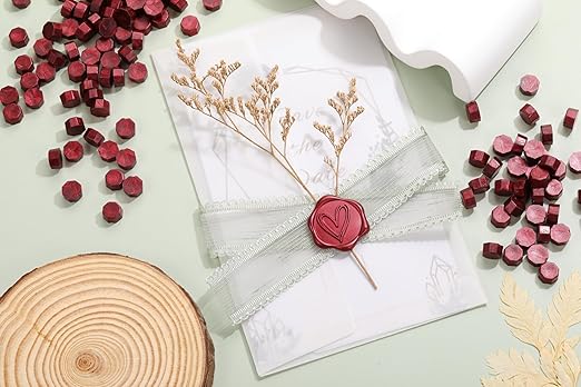 Yoption 360Pcs Burgundy Sealing Wax Beads with 2 Spoons and 4 Tea Candles for Wax Seal Stamps, Cards, Wedding Invitations, Wine Packaging, Gift Wrap, Envelopes
